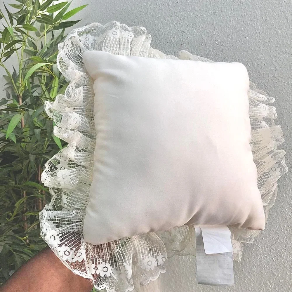 Vintage Coquette Cottagecore Wedding Night Bridal Photoshoot lace ruffle pillow